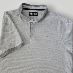 Calvin Klein Shirt Mens Gray L Striped Polo Liquid‎ Touch Lightweight CK Logo